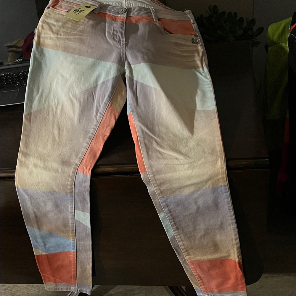 Maison Scotch Colour Block Skinny Jeans – Pastel Multi-Tone Denim (Size 28)